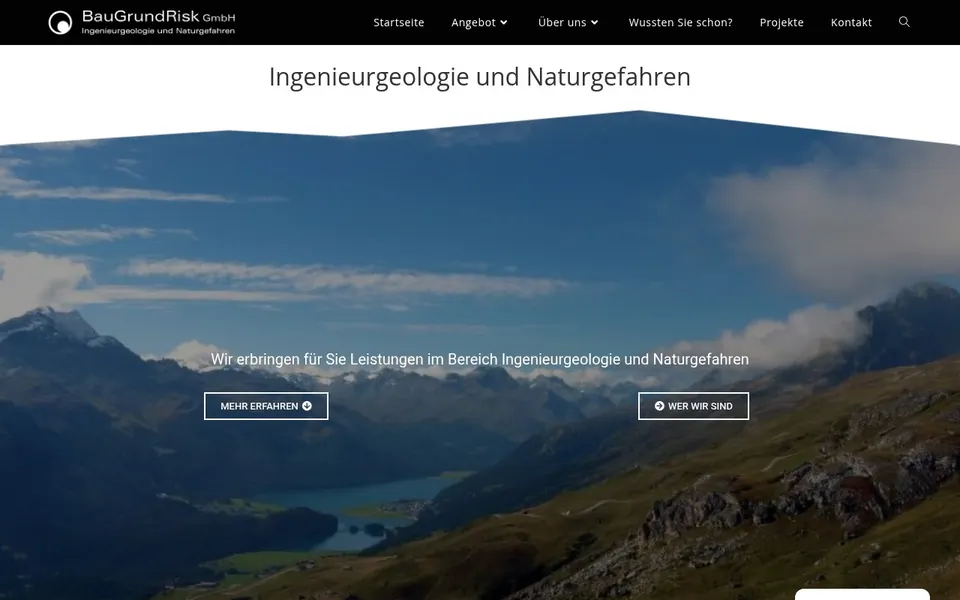 Startseite von BauGrundRisk GmbH. Website für ein Ingenieurbüro für Ingenieurgeologie und Naturgefahren.