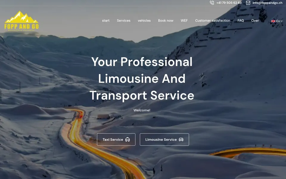 Startseite von FoppAndGo. Website für einen Limousinen- und Transportservice in Davos.
