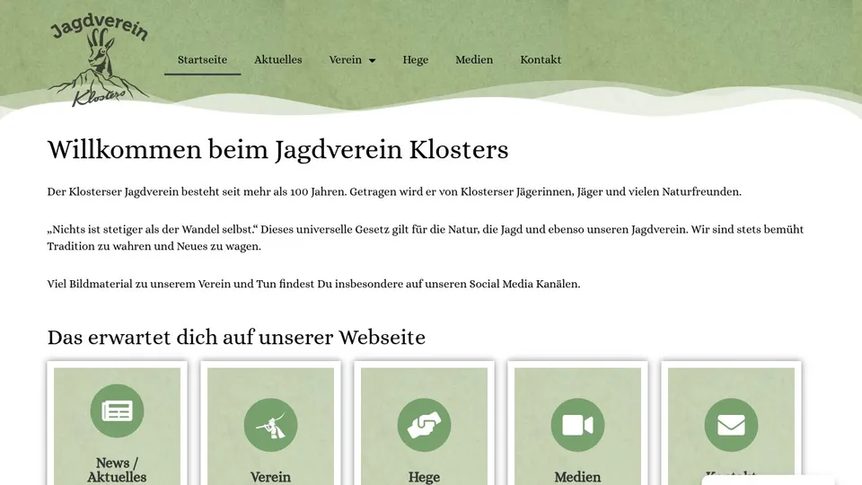 Startseite von Jagdverein Klosters. Moderne Vereins-Homepage für die Sektion BKPJV in Klosters.
