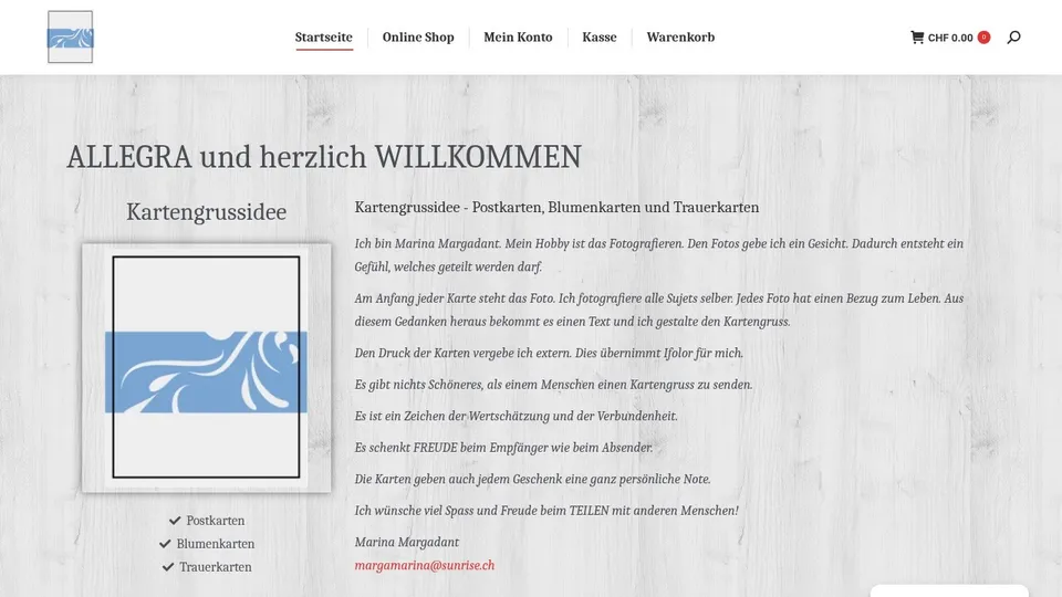 Startseite von Kartengruss Idee. Website für Postkarten, Blumen- und Trauerkarten.