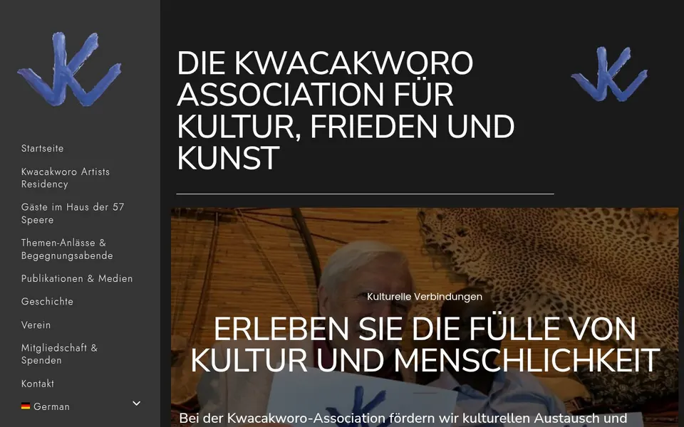 Startseite von Kwacakworo Association. Website des Vereins für Kultur, Frieden und Kunst in Davos.