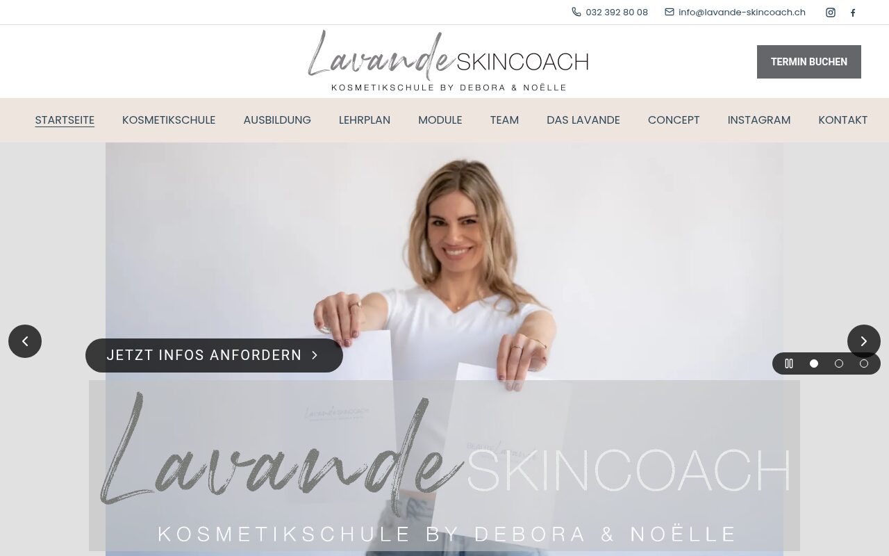 Startseite von Lavande Skincoach. Website der Kosmetikschule in Aarberg.