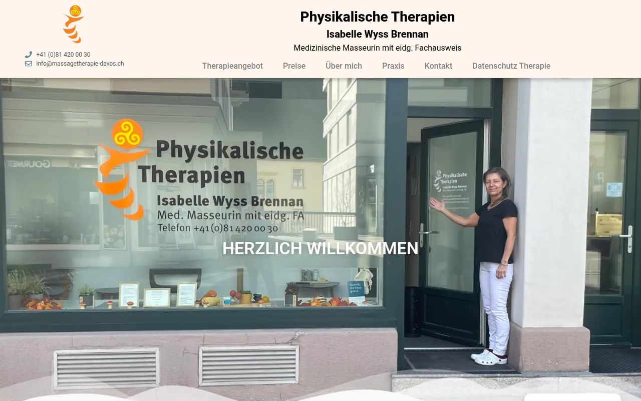 Startseite der Website von Physikalische Therapien Isabelle Wyss Brennan