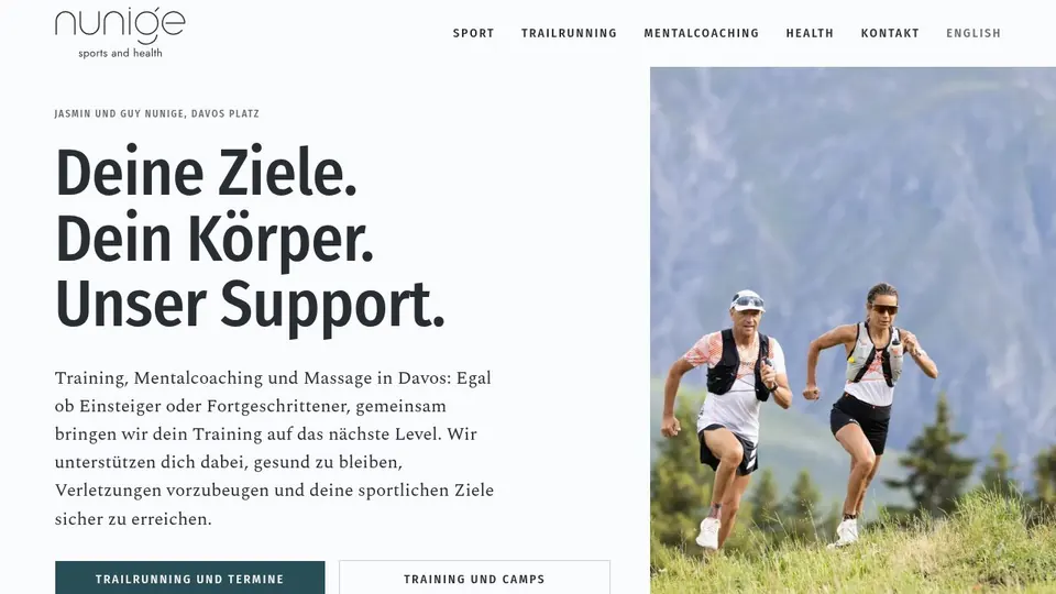 Startseite von Nunige Sport & Health. Sporttraining, Massage und Mentalcoaching in Davos.
