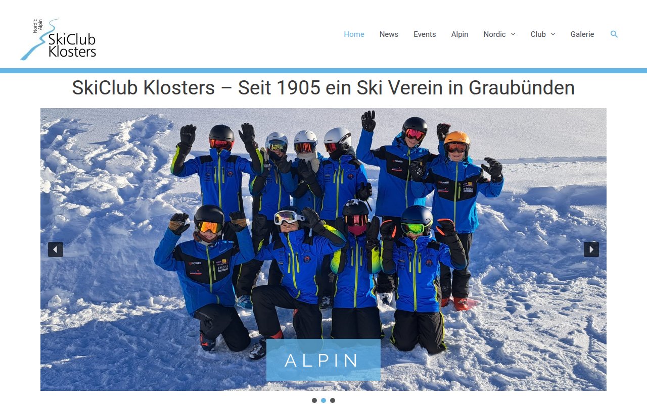 Startseite der Website von SkiClub Klosters