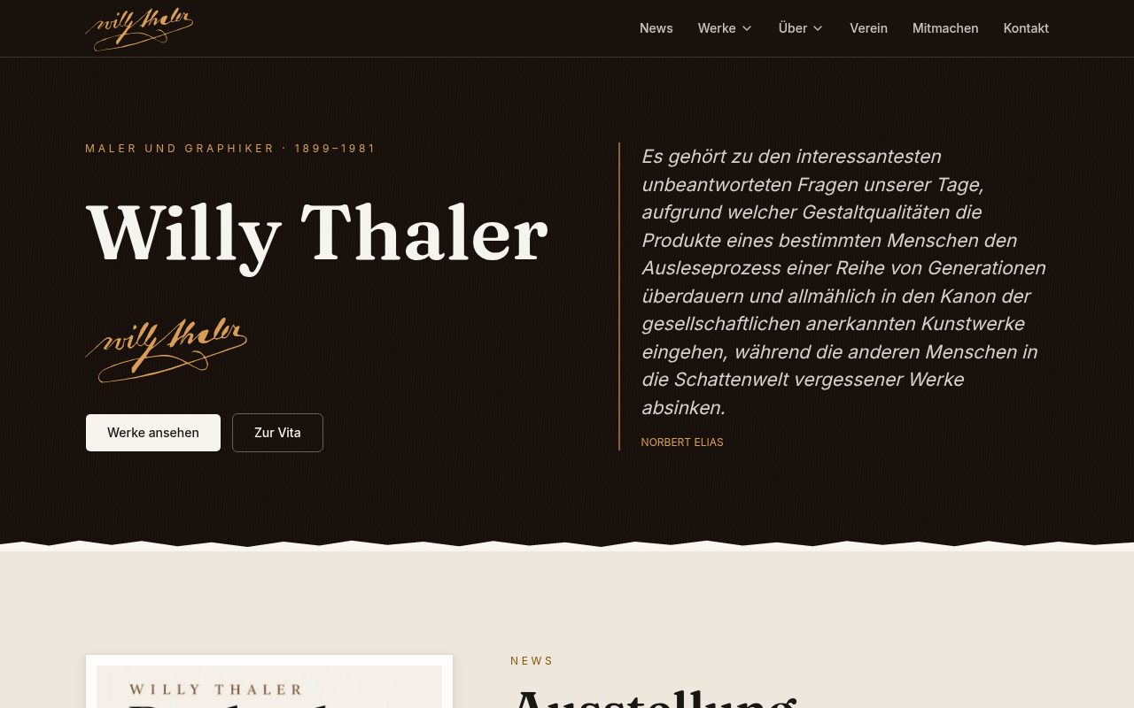 Startseite der Website von Freunde Willy Thaler