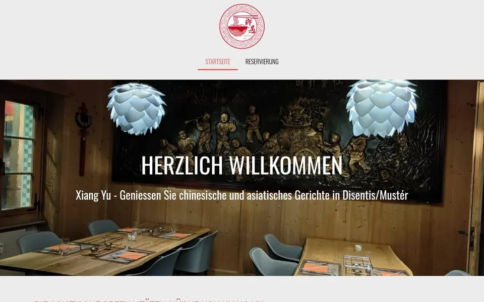 Startseite von Xiang Yu. Website für ein asiatisches Restaurant in Disentis/Mustér.