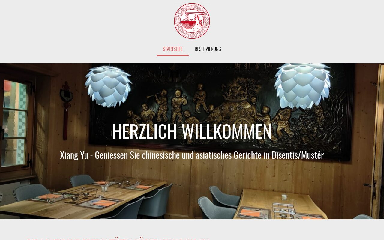 Startseite von Xiang Yu. Website für ein asiatisches Restaurant in Disentis/Mustér.
