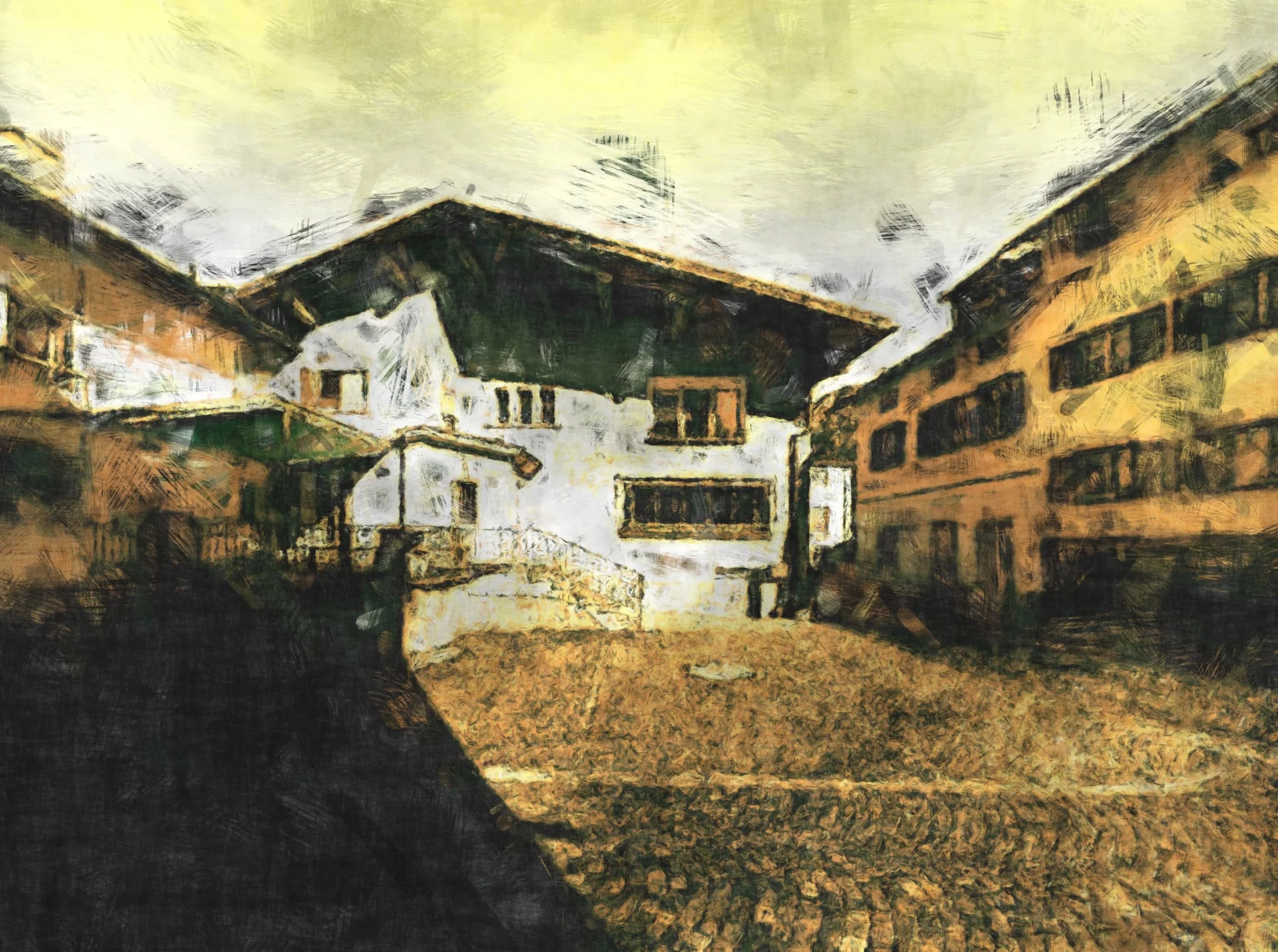 Das Weisse Kreuz am Dorfplatz von Andeer, gemalt